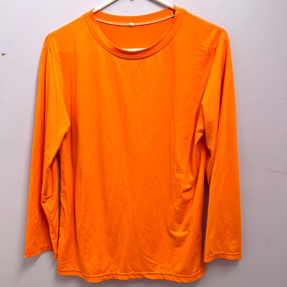 Round Neck Long Sleeve Neon Orange Shirt